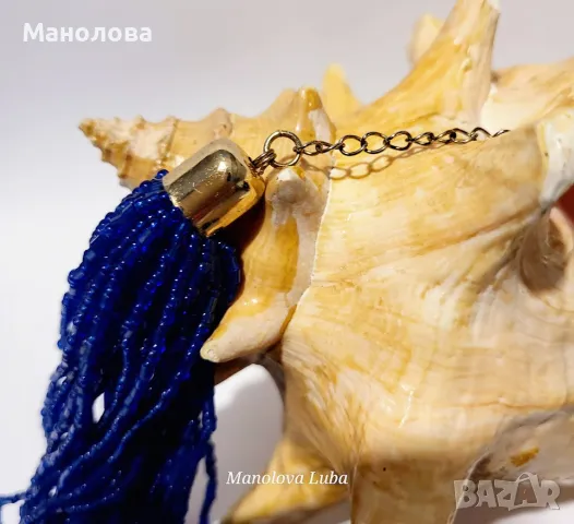 Винтидж ръчно изработено колие с множество нишки кобалтово сини стъклени мъниста., снимка 4 - Колиета, медальони, синджири - 49230209