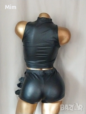 К-т S Черно бюстие и къси панталони от еко кожа , снимка 8 - Къси панталони и бермуди - 52103711