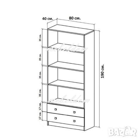 Гардероб двукрилен с 3 рафта,2 чекмеджета и 2 огледала(код-4696), снимка 5 - Гардероби - 40789924