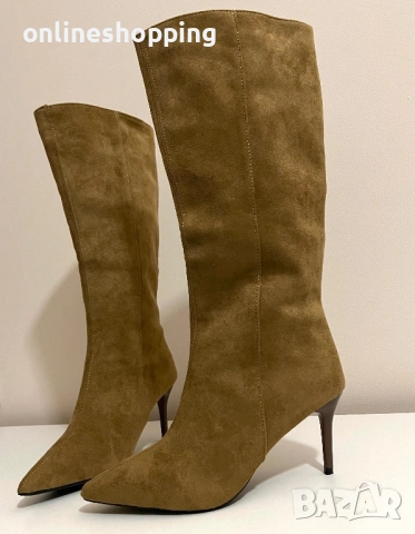 **НОВИ** стилни дамски ботуши на висок ток в кафяв цвят, 38 размер, снимка 3 - Дамски ботуши - 53025147