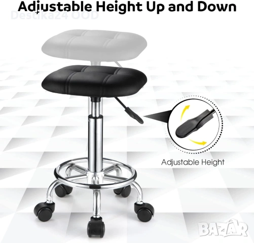 Регулируем стол табуретка с колелца и въртяща се седалка – офис/салонa, снимка 2 - Столове - 53723168