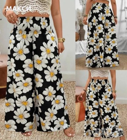 Макси модерен ефирен пола-панталон с висока ластична талия и мини странични цепки в черно на красиви