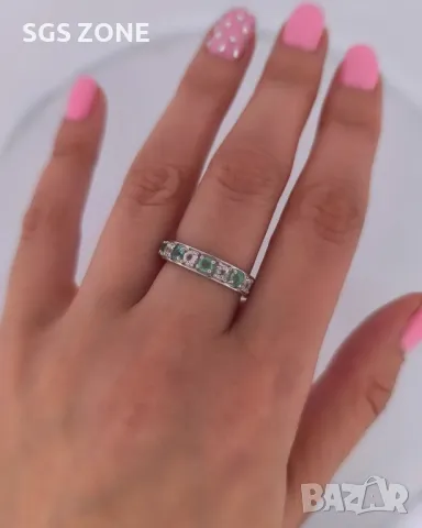 Сребърен Пръстен с Рубин, Сапфир, Изумруд с Прозрачен Топаз , снимка 2 - Пръстени - 50310439