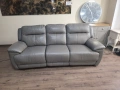 Сив кожен комплект дивани тройка и двойка с ел. релакс механизъм, снимка 11