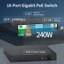 ЧИСТО НОВ PoE суич с 16 Gigabit PoE+ @240W вградена мощност, 2 гигабитови порта + 1 комбиниран SFP.., снимка 8