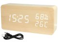 Бамбуков LED часовник с аларма, влажност и температура, снимка 4