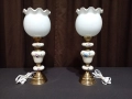 Комплект от две порцеланови лампи с бели стъклени абажури, снимка 1