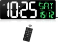 Aolyty 16,5-инчов LED дигитален стенен часовник с дистанционно управление, (бяло-зелен), снимка 1