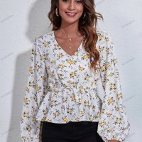 Дамска шифонена риза с карирана флорална щампа с V-образно деколте, 4цвята - 023, снимка 14 - Ризи - 39713060