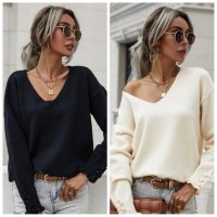Дамски широк пуловер с маншет и копчета, 2цвята - 023, снимка 1 - Блузи с дълъг ръкав и пуловери - 42407410