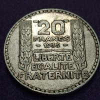 20 франка 1933 сребро , снимка 1 - Нумизматика и бонистика - 41491083