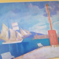 Репродукция пейзаж Пристанището на Каламата, 1911 г. на Богород Константин, снимка 5 - Картини - 42311917