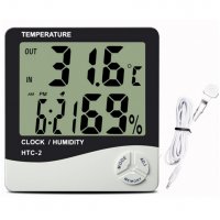 Термометър за вътрешна температура, влагомер, часовник, Метеостанция - код HTC-2, снимка 3 - Друга електроника - 34275437