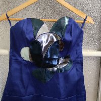 Елегантна синя сатенена рокля размер S/36 цена 84 лв., снимка 2 - Рокли - 42621899