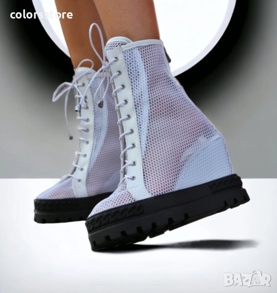 Летни боти на платформа - бели с черно ходило - BL600, снимка 1