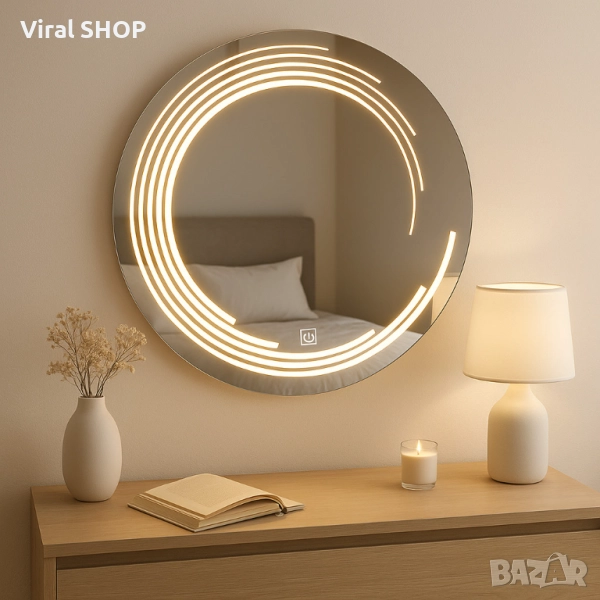 Светещо LED огледало с анти-мъгла и тъч управление, снимка 1