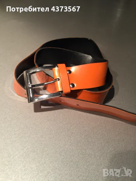 Оранжев дамски колан от синтетичен материал със сребриста тока , снимка 1