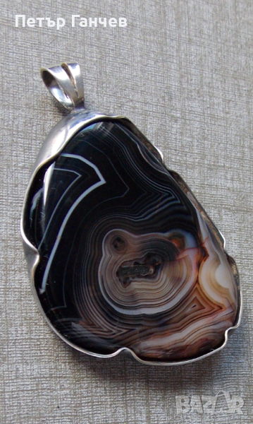 Сребърен медальон с красив  естествен Ахат , снимка 1