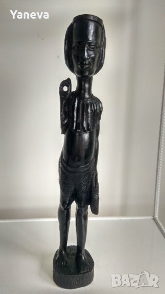 Африканска фигурка, абанос от Кения. Жена с трофей след лов. , снимка 1