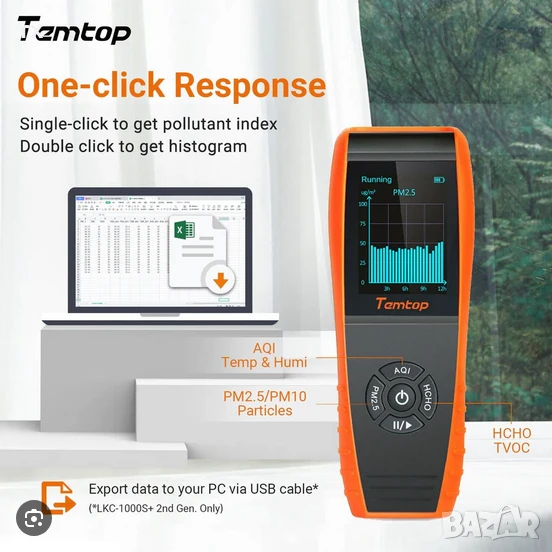 Temtop Air тестер за качество на въздуха PM2.5 PM10 , снимка 1