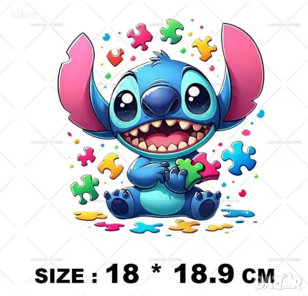 Стич Stitch парчета пъзел термо щампа апликация картинка за дреха лепенка, снимка 1