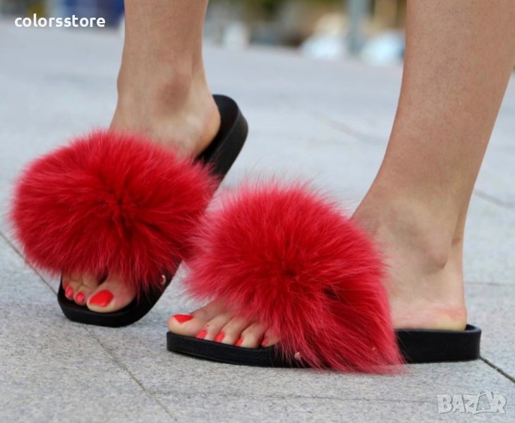 Равни чехли - червени ЕСТЕСТВЕН пух - 1616, снимка 1