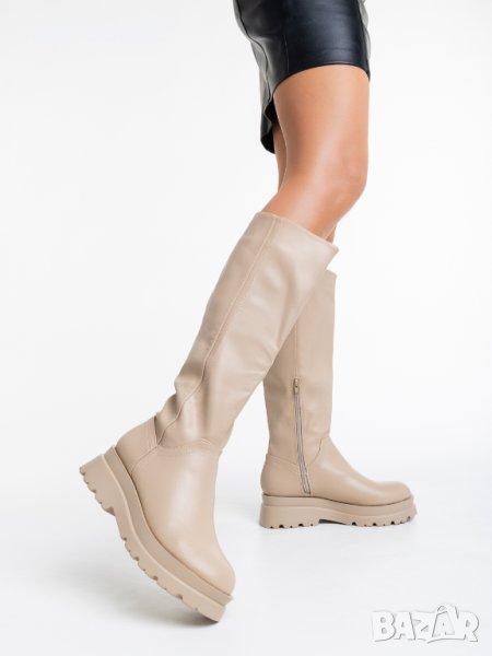ЗИМНА РАЗПРОДАЖБА! Дамски модни ботуши в бежов цвят на платфотма олекотен модел, снимка 1