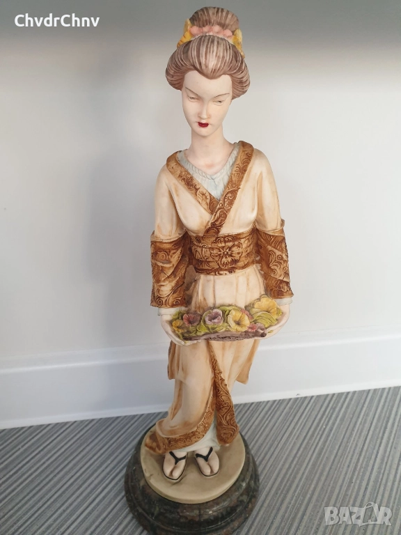 ARNART статуетка мраморен резин 41см-4kg/американска фигура на гейша-японка с цветя, снимка 1