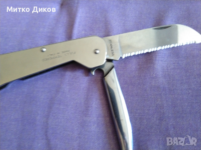 Нож назъбен за лява ръка нов Clipper fully tempered made in italy 120х75мм, снимка 9 - Ножове - 36245660