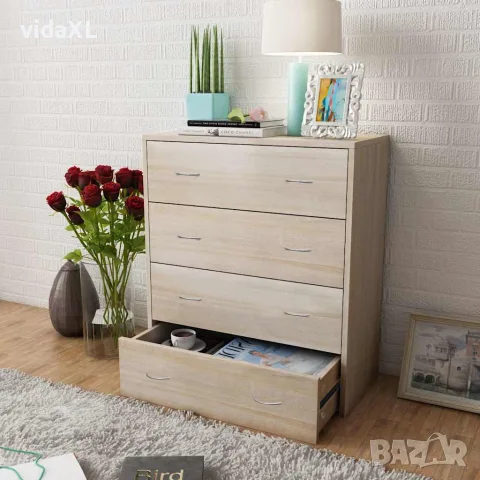 vidaXL Сайдборд с 4 чекмеджета, 60 x 30,5 x 71 см, цвят дъб, снимка 2 - Бюфети - 56146442