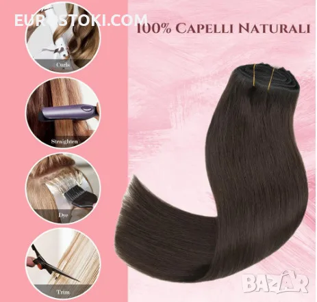 Doupor естествени екстеншъни за коса с щипки, 100% естествена коса, 45 см, 100 грама, A01-18-1B, снимка 4 - Аксесоари за коса - 56203516