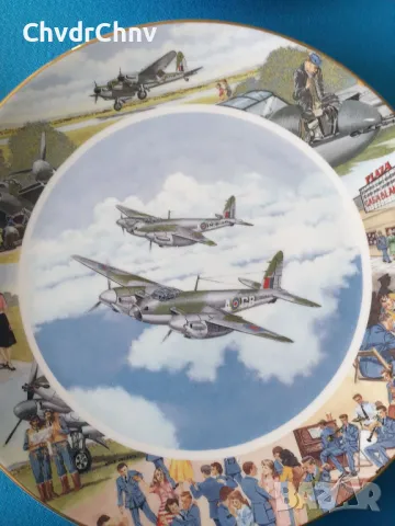 4бр Royal Doulton английска колекционерска декоративна порцеланова чиния-картина/самолети, снимка 2 - Картини - 48506197