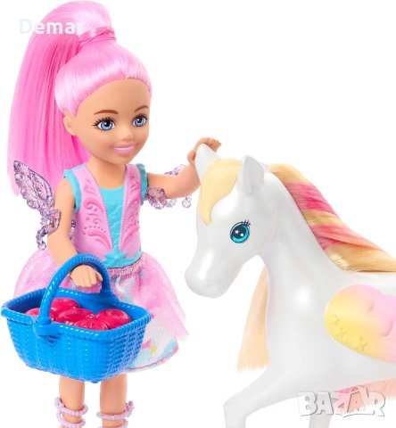 Комплект за игра Barbie Chelsea Doll and Pegasus, барби с пегасус, снимка 4 - Кукли - 41947311