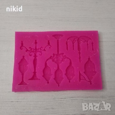 Голям Свещник лампи лампа силиконов молд форма декор торта сладки фондан гипс шоколад, снимка 2 - Форми - 26154444