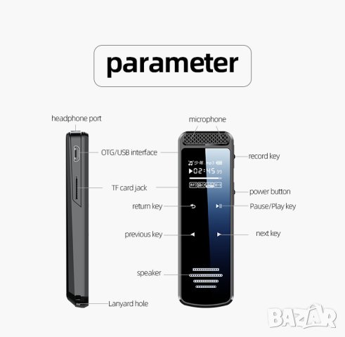 мини аудио рекордер подслушвател диктофон MP3 плейър 24 часа запис, снимка 2 - MP3 и MP4 плеъри - 41706219
