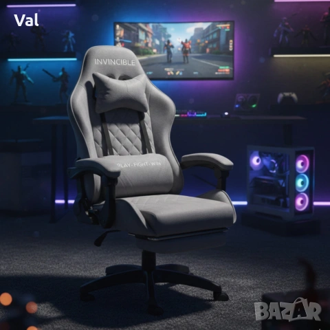 Геймърски стол с регулируема височина, лумбална възглавница и метална основа, снимка 4 - Столове - 53642121