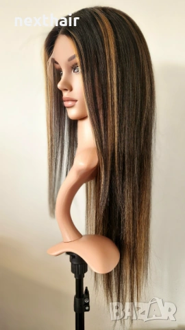 Черна права перука 80 см с руси кичури - Lace Front 13x6