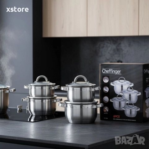 Комплект тенджери Cheffinger 8PCS – професионално качество у дома, снимка 5 - Съдове за готвене - 52697579