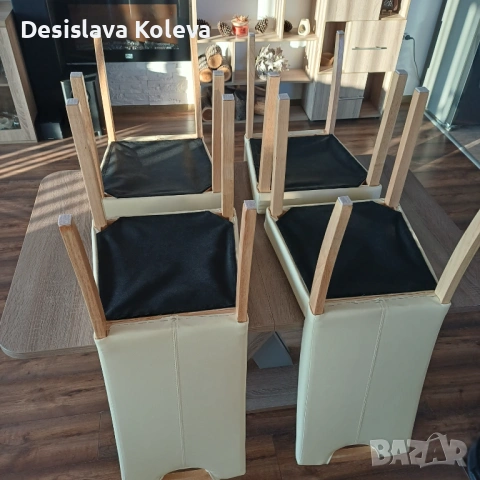 Нови 4 бр. кремава кожа столове, снимка 6 - Столове - 52053081