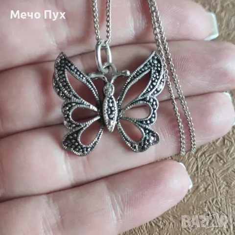 Сребърен синджир с висулка Пеперуда (318), снимка 3 - Колиета, медальони, синджири - 48835678