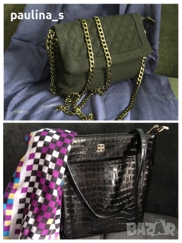 Два различни броя / Маркова чанта тъмно синя и Черна Лачена с кроко ефект 