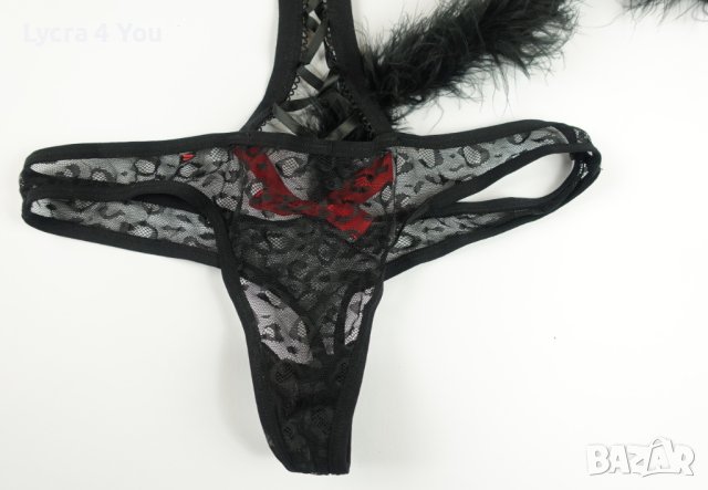 Obsessive S еротично черно тюлено боди с пух и опашка, снимка 11 - Бельо - 44318034