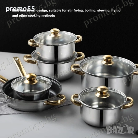 Комплект Тенджери за Готвене от 12 Части за Всички Видове Котлони, снимка 7 - Прибори за хранене, готвене и сервиране - 53868855