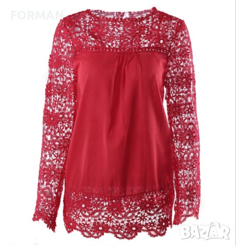 Риза/блуза с дантелени рамене и ръкави в БЯЛО и в ЧЕРВЕНО, снимка 2 - Ризи - 41821632