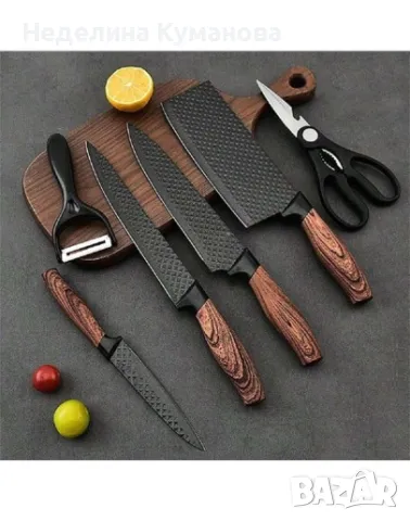 Комплект ножове с белачка и ножица 6 части, снимка 1