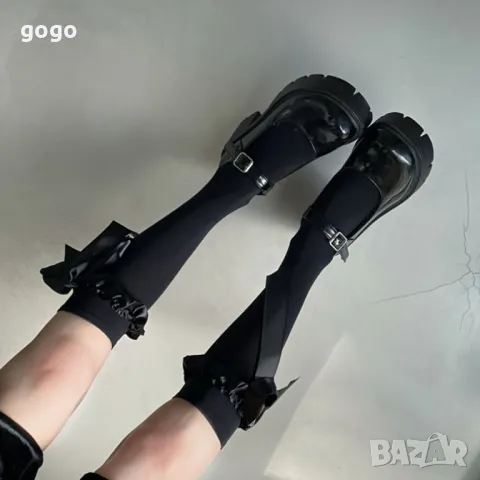 Дамски дантелени чорапи с панделка, над коляното, снимка 3 - Дамски чорапи - 49418932