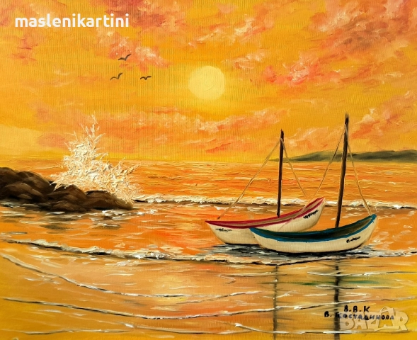 Морски пейзаж залез маслена картина 