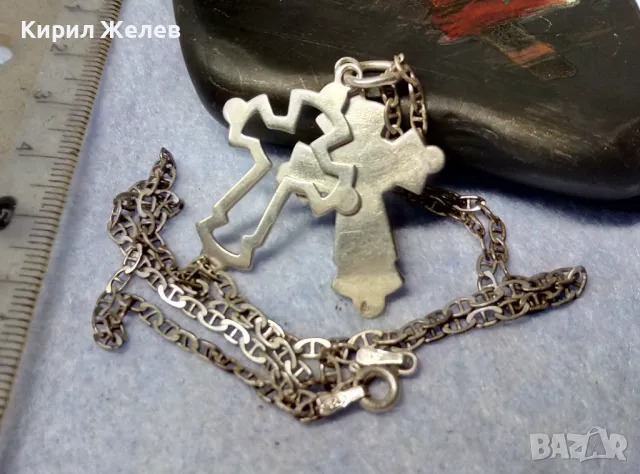 СТИЛЕН ДВОЕН СРЕБЪРЕН КРЪСТ със СРЕБЪРНА ВЕРИЖКА - СРЕБРО 925 ITALY МАЙСТОРСКА АРТ ИЗРАБОТКА 50133, снимка 7 - Колиета, медальони, синджири - 49327994