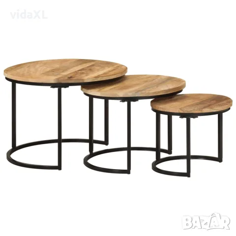 vidaXL Стифиращи маси, 3 бр, манго масив, снимка 9 - Маси - 56147292