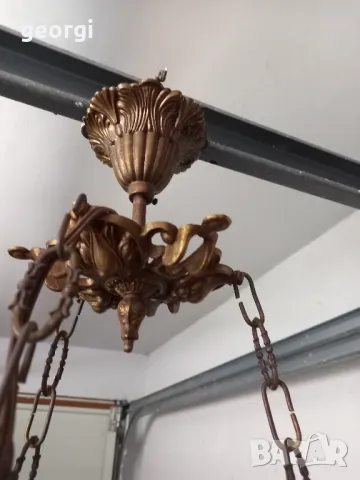 ретро полилей от месинг, порцелан и стъкло , снимка 7 - Полилеи - 48695606